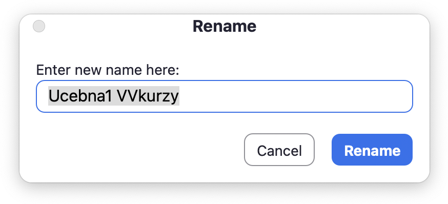 ZOOM přejmenování - vložit jméno